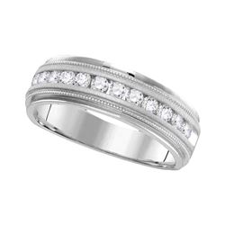 1/4 CTW Mens Round Diamond Comfort-fit Wedding Anniversary Ring 14kt White Gold - REF-47K9R