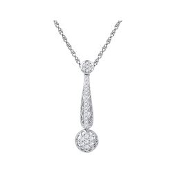 1/3 CTW Round Diamond Drop Cluster Pendant 10kt White Gold - REF-26A3N