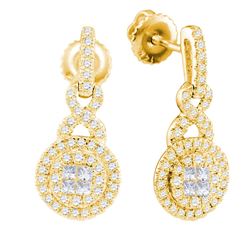 1/2 CTW Princess Round Diamond Cluster Dangle Earrings 14kt Yellow Gold - REF-51N3Y