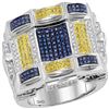 Image 1 : 7/8 CTW Mens Blue Yellow Color Enhanced Diamond Checkered Square Cluster Ring 10kt White Gold - REF-