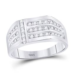 1/2 CTW Mens Round Diamond Triple Row Fashion Ring 14kt White Gold - REF-41T9K