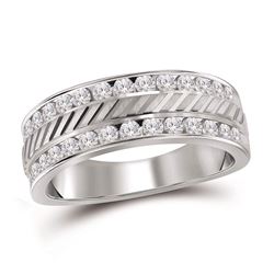 1 CTW Mens Round Channel-set Diamond Double Row Grecco Wedding Ring 14kt White Gold - REF-99A3N