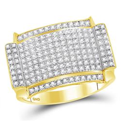 1/2 CTW Mens Round Diamond Rectangle Cluster Ring 10kt Yellow Gold - REF-47H9W