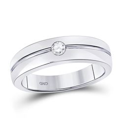 1/6 CTW Mens Round Bezel-set Diamond Wedding Ring 14kt White Gold - REF-57N3Y