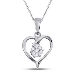 1/12 CTW Round Diamond Flower Cluster Heart Pendant 10kt White Gold - REF-9M6A