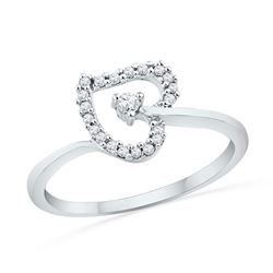 1/8 CTW Round Diamond Heart Outline Solitaire Ring 10kt White Gold - REF-11F9M