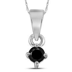 1/8 CTW Round Black Color Enhanced Diamond Solitaire Pendant 10kt White Gold - REF-3M6A