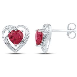 3/8 CTW Round Lab-Created Ruby Diamond Heart Earrings 10kt White Gold - REF-13W2F