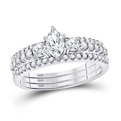 1 CTW Marquise Diamond 3-Piece Bridal Wedding Engagement Ring 14kt White Gold - REF-132R3H