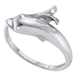 0.03 CTW Round Diamond Dolphin Fish Animal Wrap Ring 10kt White Gold - REF-7X5T