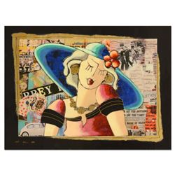 Oz El Hai, "Blue Hat, Vintage Series" Original Mixed Media Painting on Board, Hand Signed with Certi