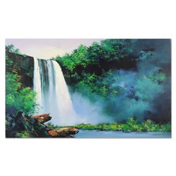 Thomas Leung, "Wailua Falls" Hand Embellished Limited Edition on Canvas, Numbered and Hand Signed wi