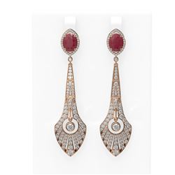 9.69 ctw Ruby & Diamond Earrings 18K Rose Gold