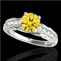 1.2 ctw Certified SI/I Fancy Intense Yellow Diamond Ring 10k White Gold