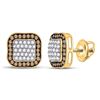 Image 1 : 10kt Yellow Gold Womens Round Brown Diamond Square Frame Cluster Earrings 1.00 Cttw