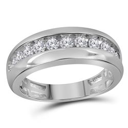 10kt White Gold Mens Round Diamond Single Row Wedding Band Ring 1.00 Cttw