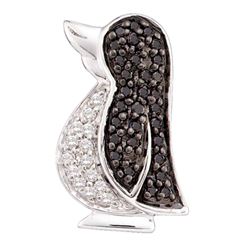 14kt White Gold Womens Round Black Color Enhanced Diamond Penguin Bird Animal Pendant 1/4 Cttw