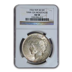 1922 Peace Dollar AU-58 NGC (VAM-12A Moustache, Top-50)