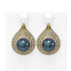 2 ctw Diamond & Pearl Earrings 18K Yellow Gold