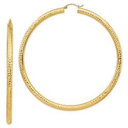 14k Yellow Gold 4 mm Diamond-cut Hoop Earrings - 82.5 mm