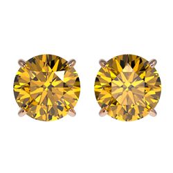 2.11 ctw Certified Intense Yellow Diamond Stud Earrings 10k Rose Gold