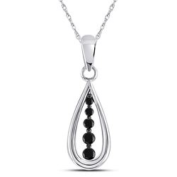 10kt White Gold Womens Round Black Color Enhanced Diamond Teardrop Pendant 1/8 Cttw
