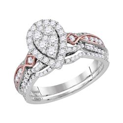 14kt Two-tone Gold Womens Round Diamond Bridal Wedding Engagement Ring Set 1.00 Cttw