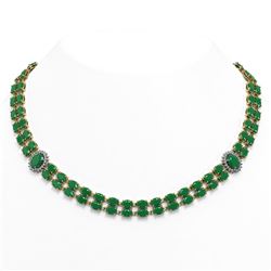 66.67 ctw Emerald & Diamond Necklace 14K Yellow Gold