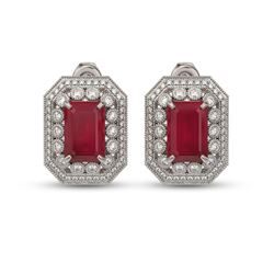 13.75 ctw Certified Ruby & Diamond Victorian Earrings 14K White Gold
