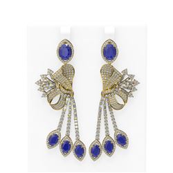 19.89 ctw Sapphire & Diamond Earrings 18K Yellow Gold