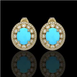 9.21 ctw Turquoise & Diamond Victorian Earrings 14K Yellow Gold