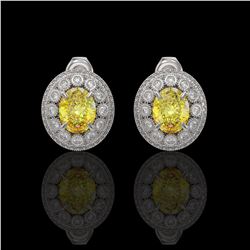 7.24 ctw Canary Citrine & Diamond Victorian Earrings 14K White Gold