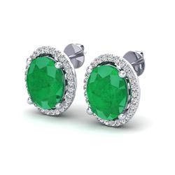 6 ctw Emerald & Micro Pave VS/SI Diamond Earrings 18k White Gold