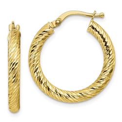 10k Yellow Gold Diamond-cut Round Hoop Earrings - 15 mm