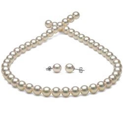 White Hanadama Japanese Akoya Pearl Jewelry Set, 8.0-8.5mm