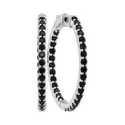 14kt White Gold Womens Round Pave-set Black Sapphire Inside Outside Hoop Earrings 3-3/4 Cttw