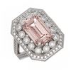 Image 1 : 6.08 ctw Certified Morganite & Diamond Victorian Ring 14K White Gold