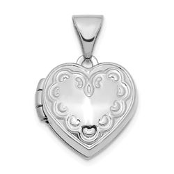 14k White Gold Decorated Heart Locket Pendant - 19 mm