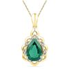 Image 1 : 10kt Yellow Gold Womens Pear Lab-Created Emerald Solitaire Diamond Pendant 3-3/8 Cttw