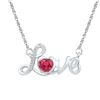 Image 1 : Sterling Silver Womens Round Lab-Created Ruby Love Heart Necklace 1/2 Cttw