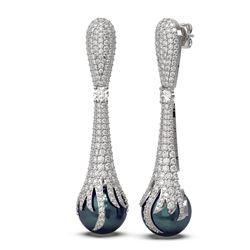 4.28 ctw Diamond & Pearl Earrings 18K White Gold