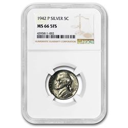 1942-P Silver Jefferson Nickel Type-2 MS-66 NGC (Full Steps)