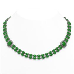 29.39 ctw Jade & Diamond Necklace 14K White Gold