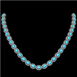 25.51 ctw Turquoise & Diamond Micro Pave Halo Necklace 10k White Gold