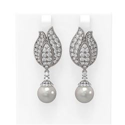 4.77 ctw Diamond & Pearl Earrings 18K White Gold