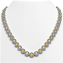 35.54 ctw Canary & Diamond Micro Pave Necklace 18K White Gold