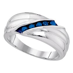 Sterling Silver Mens Round Blue Color Enhanced Diamond Wedding Anniversary Band Ring 1/3 Cttw