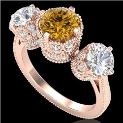 3.06 ctw Intense Fancy Yellow Diamond Art Deco Ring 18k Rose Gold