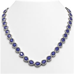45.93 ctw Sapphire & Diamond Micro Pave Halo Necklace 10k White Gold