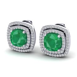 4.95 ctw Emerald & Micro Pave VS/SI Diamond Earrings 18k White Gold